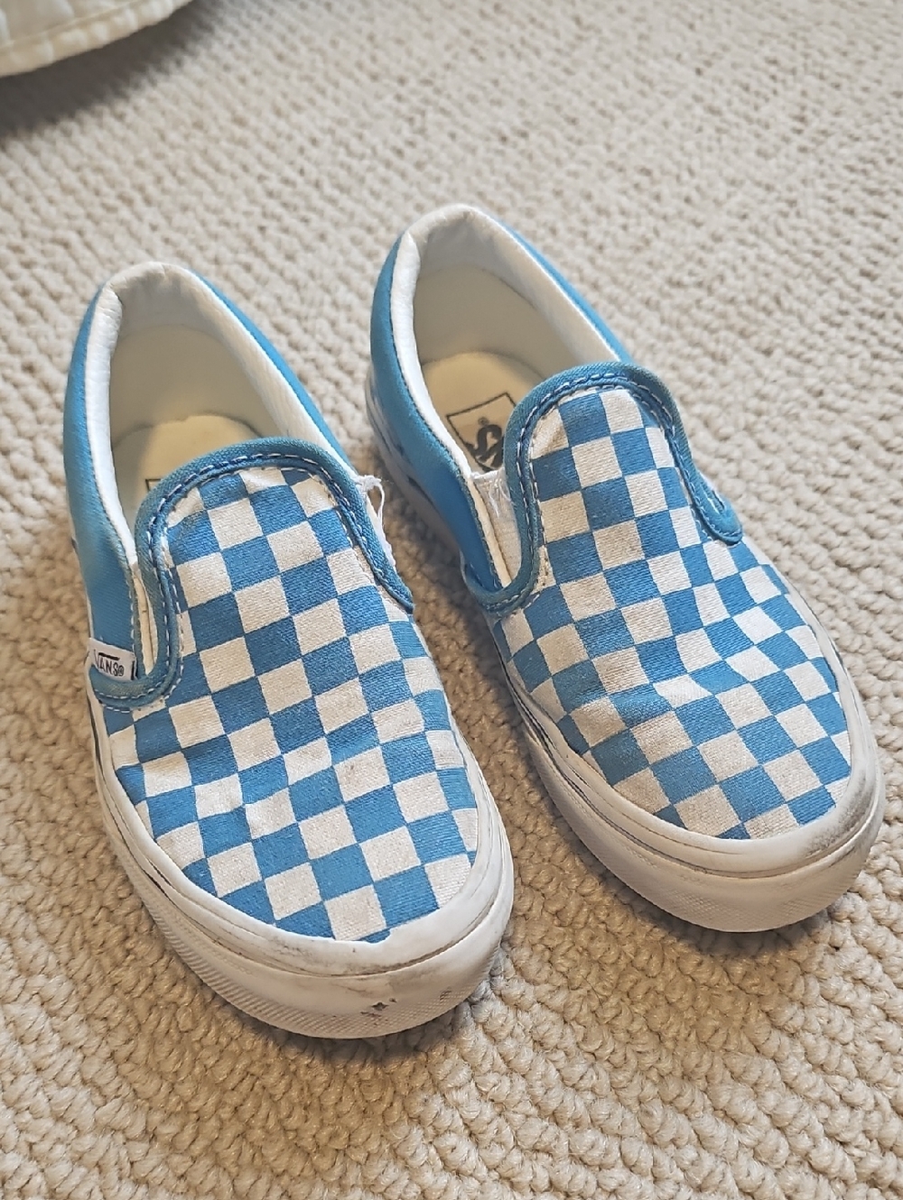 Kids Blue & White Check Vans  Slip-On Shoes